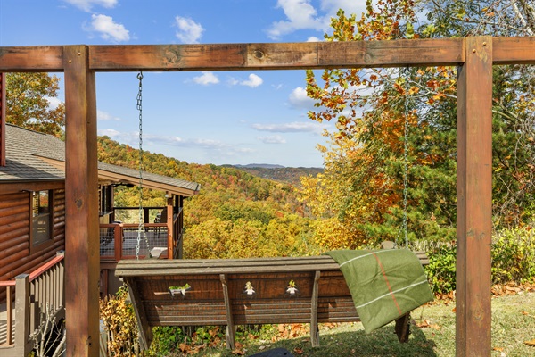 The swing by the cabin and Mountain Valley