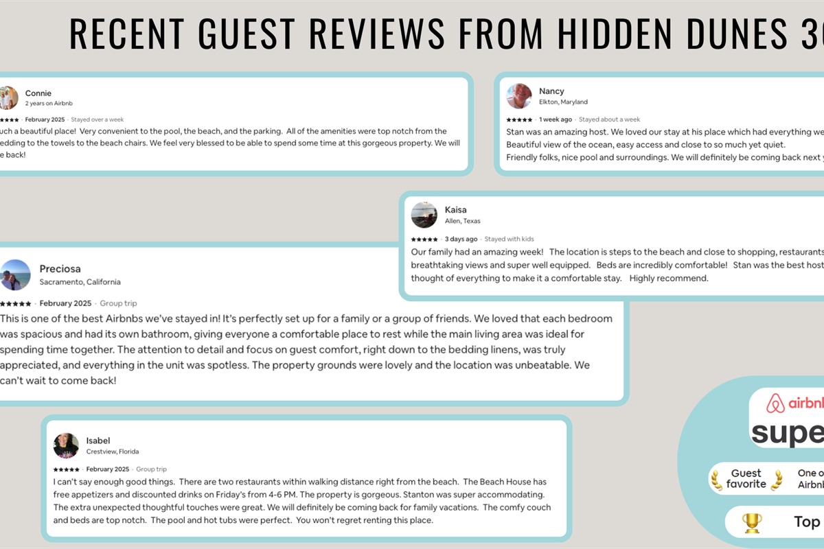 Recent reviews from happy guests show that you are in good hands!