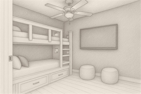 Built-in Bunks with Storage & Gaming Space