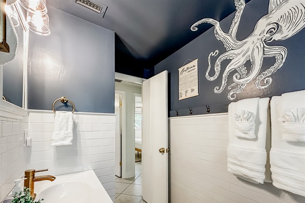 Full Bathroom with Custom Octopus Mural