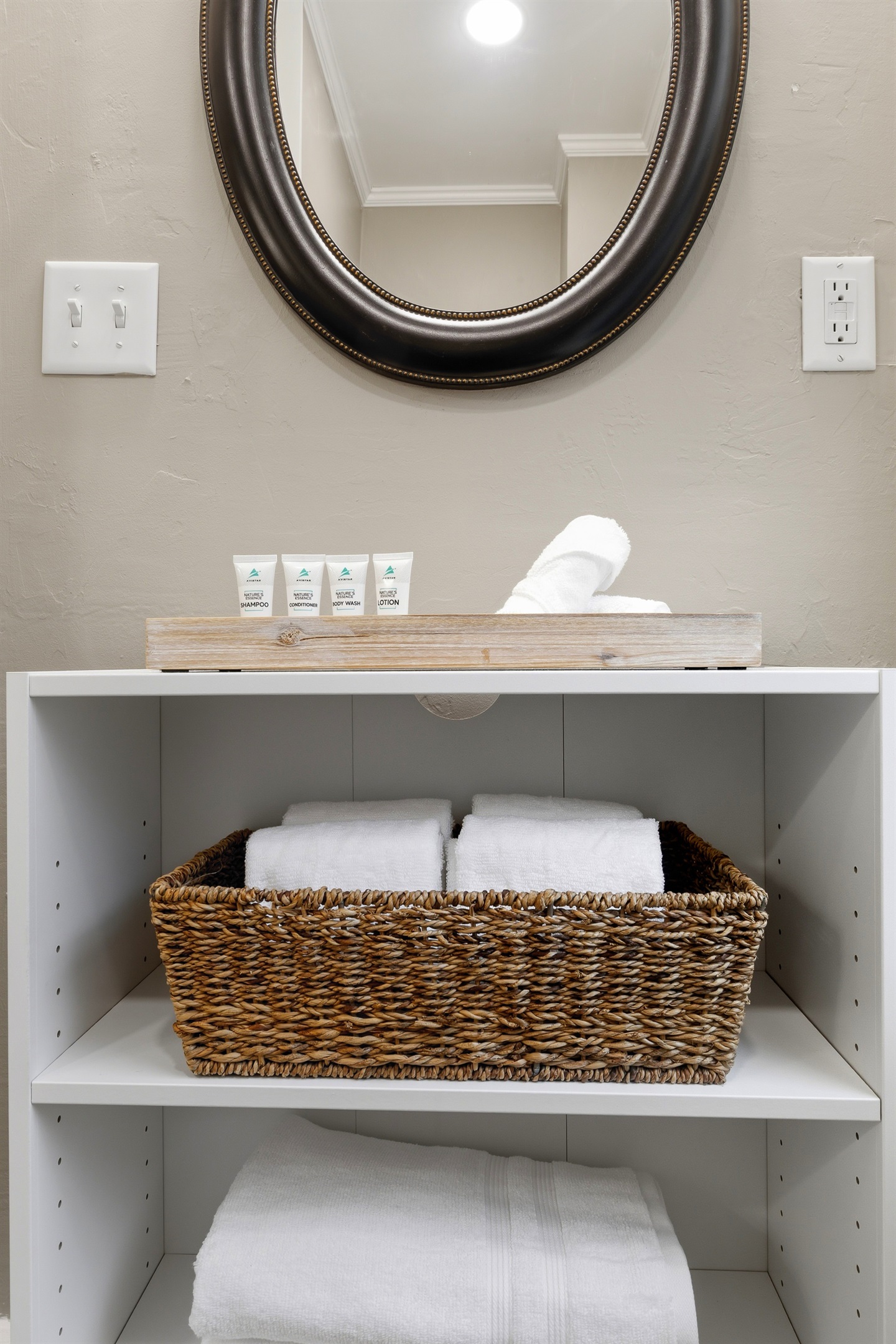 Fresh towels, washcloths, and toiletries stocked and ready for your arrival