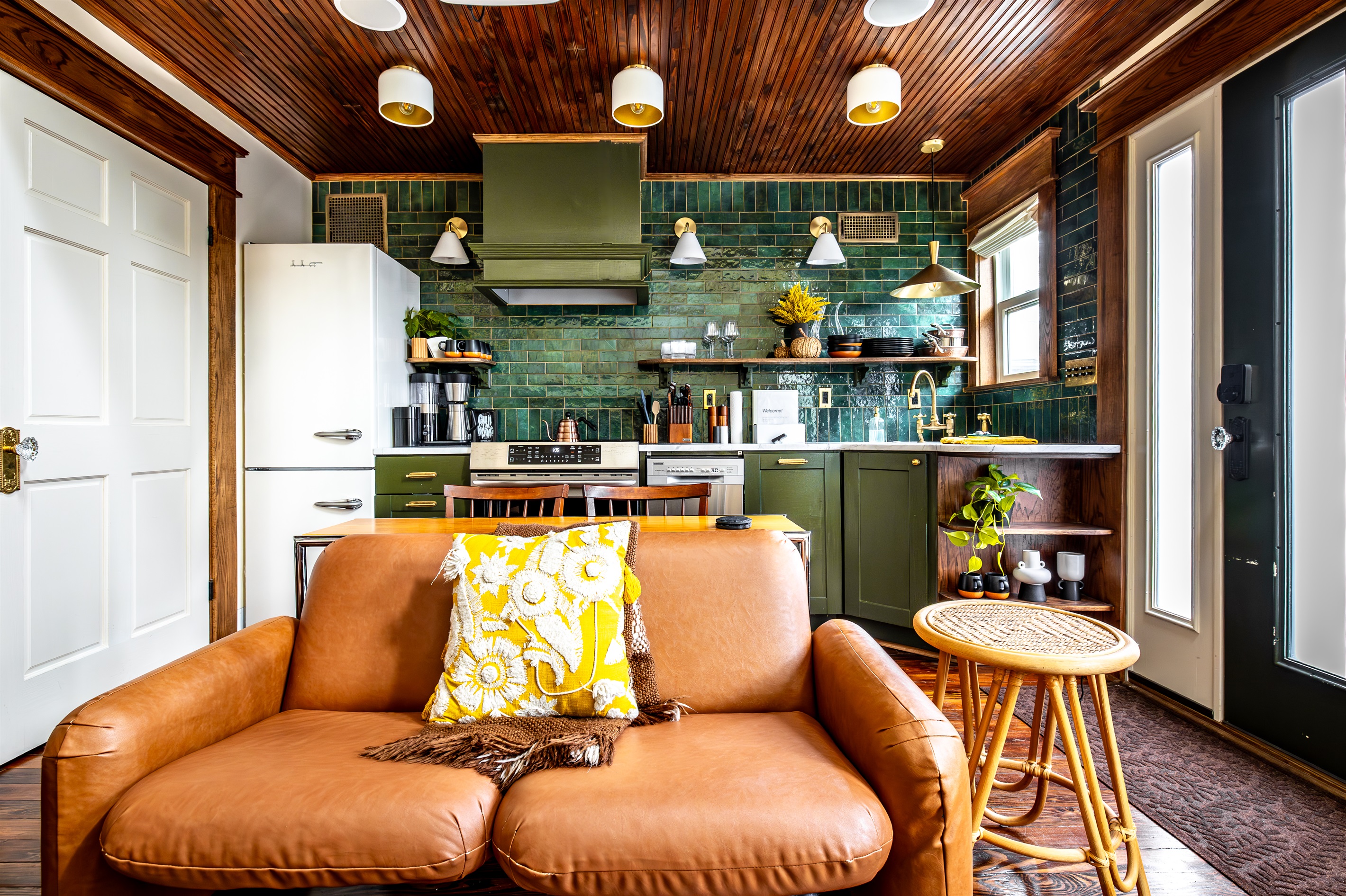 A Herman Miller Chiclet designed by Ray Wilkes makes the perfect spot for kicking back and watching a movie on the massive projector screen.