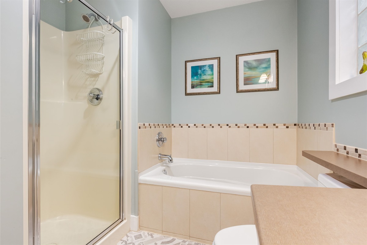 Oversized tub and separate shower