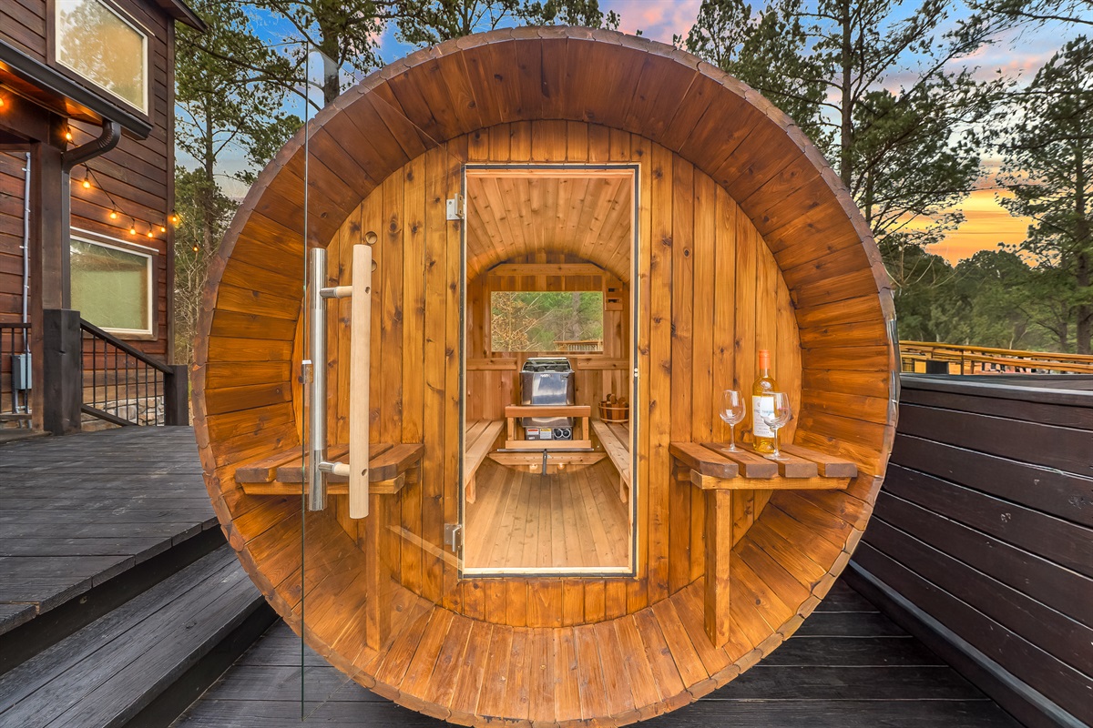 A guest favorite: private barrel sauna for the ultimate relaxation experience.