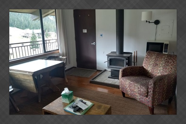 Fire place next to unit entrance.