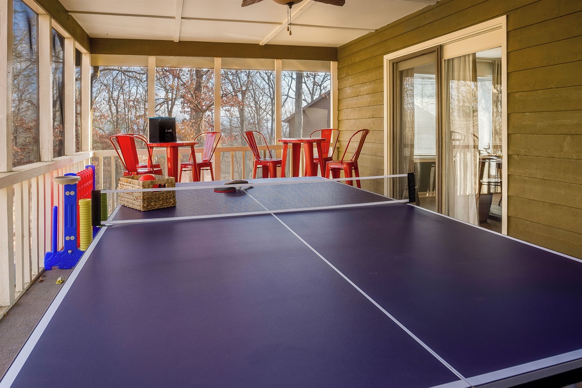 screened porch with ping pong/connect 4/ lg jenga