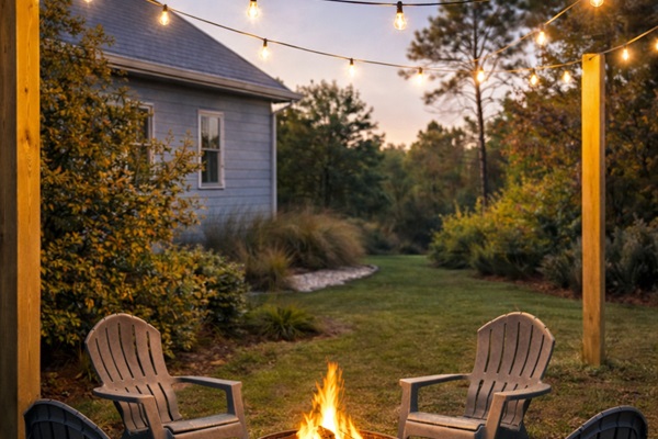 Relax under the stars with our private outdoor fire pit perfect for family fun and cozy evenings