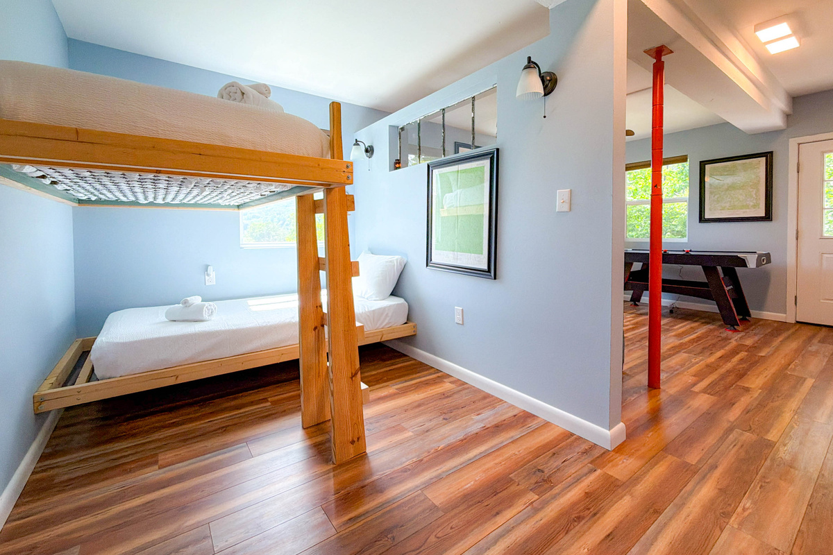 two twin bunks in the basement bunk area. Perfect for the kiddos