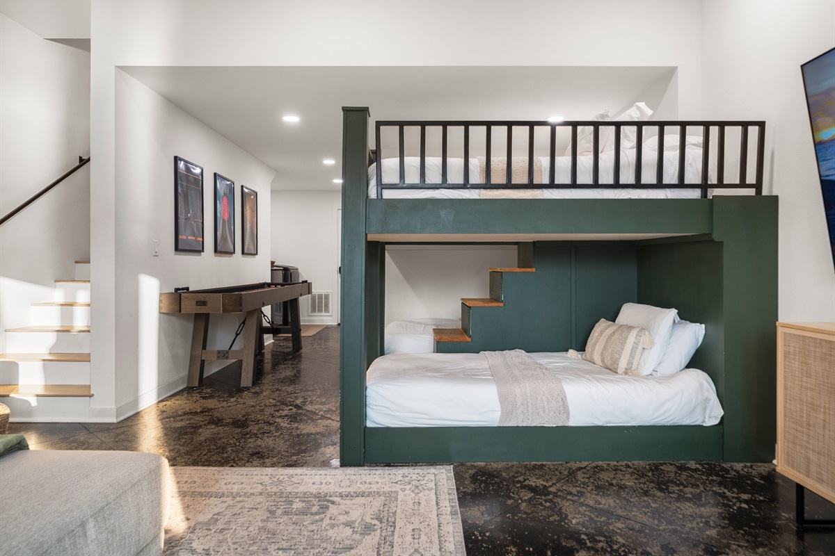 Bunk room and game space combined&mdash;ideal for families or group getaways.