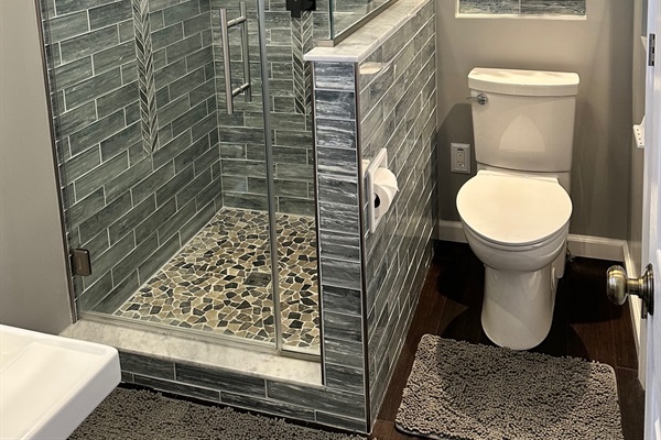 Glass Frameless Shower System with Rain Shower Head and Toilet