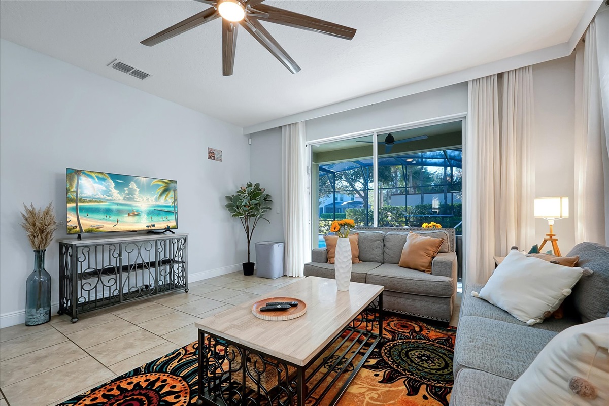 Check out the pool while sitting inside.