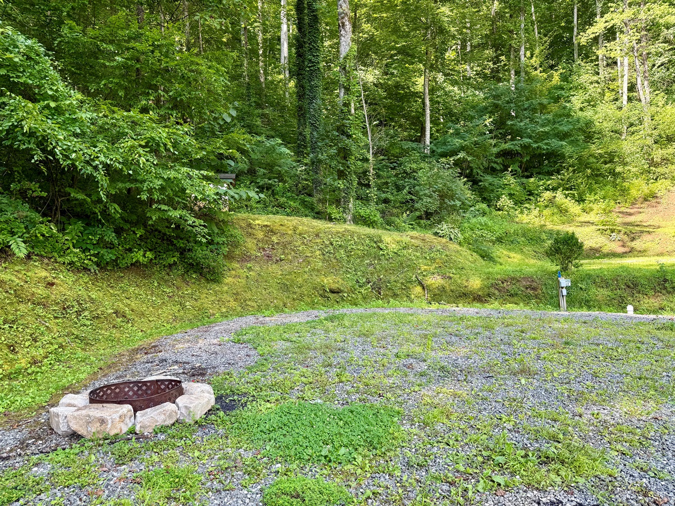 Site 2 — 50 amp power, water, sewer, and a fire ring ready for s’mores.