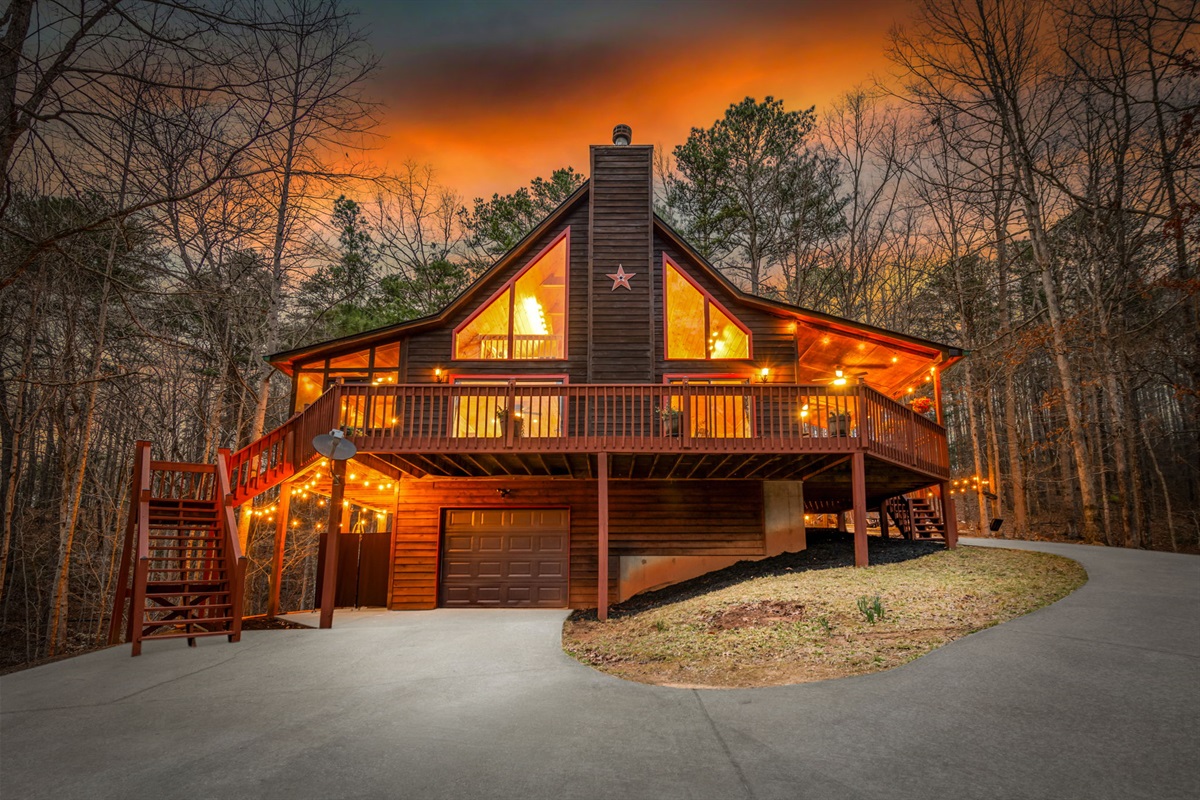 The gentle illumination creates a cozy and welcoming atmosphere as evening sets in.