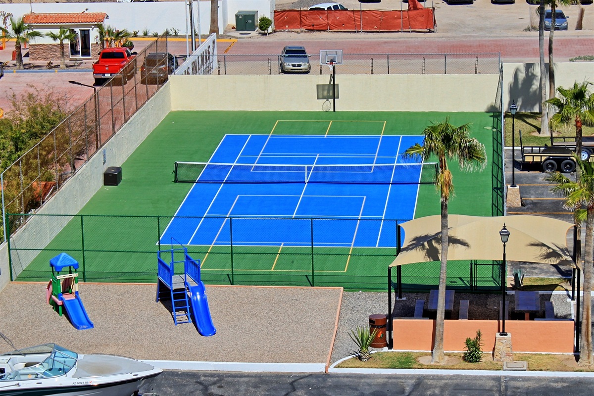 Tennis, pickleball, basketball court.