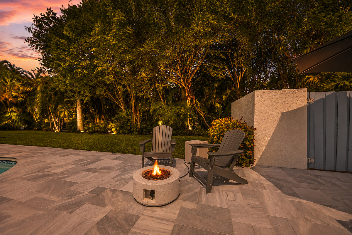 Settle into the Adirondack chairs by the pool for conversation, evening drinks, or a relaxed moment beside the fire pit area.