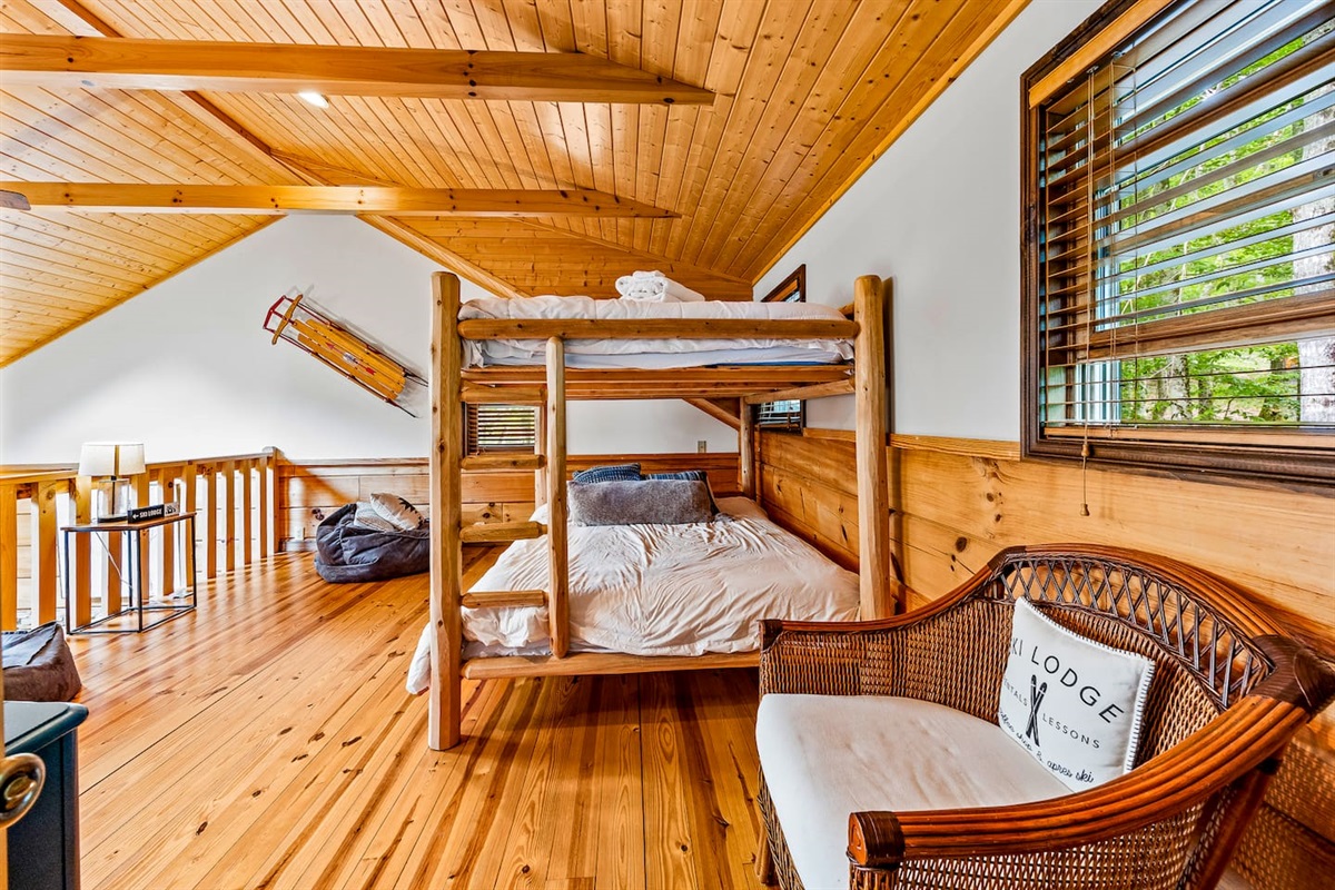 Queen over Queen bunks are located in the loft that overlooks the living room. 