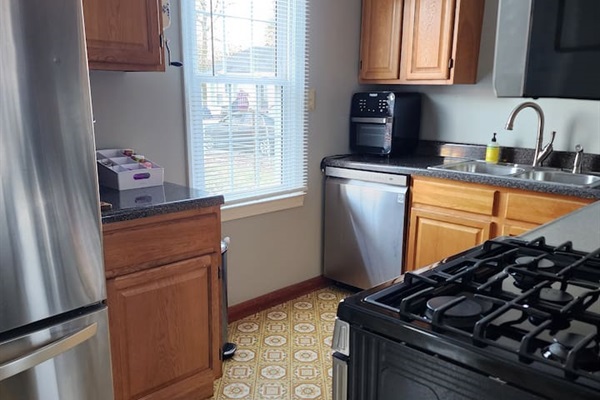 Fully equipped kitchen for extended stays.