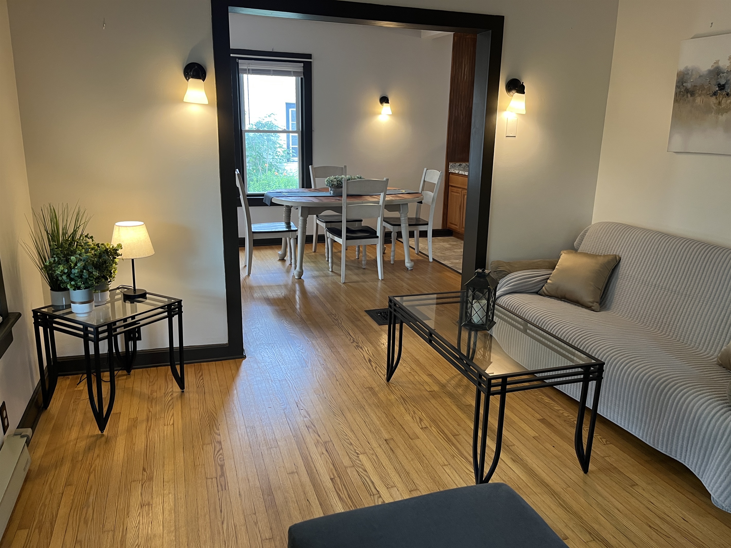 Living room into dining area