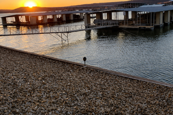 Waterfront pier viewed from the shoreline