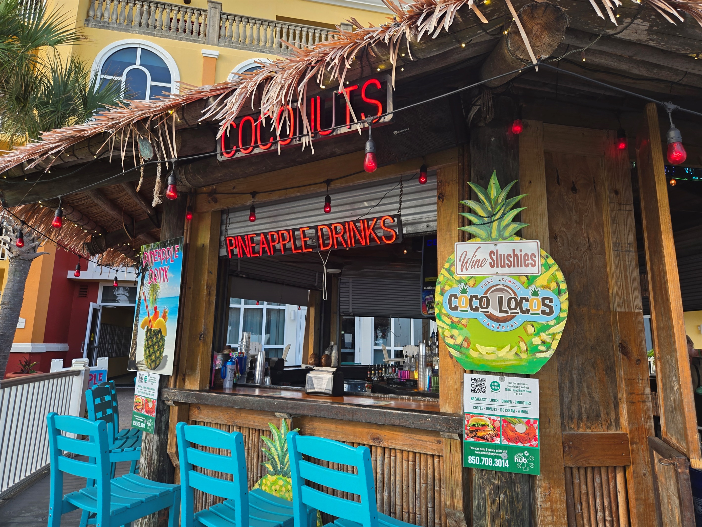 Tiki bar in season seats