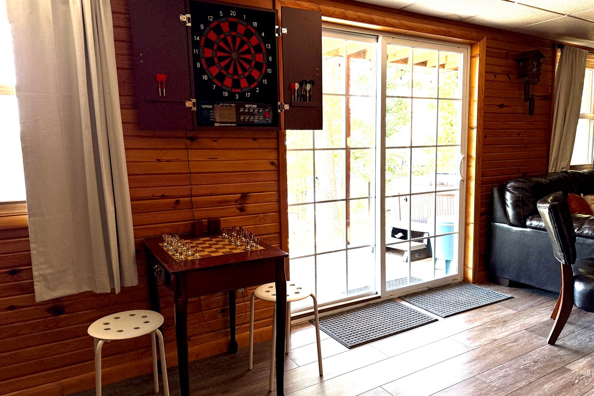 Dart Board and chess for indoor entertainment