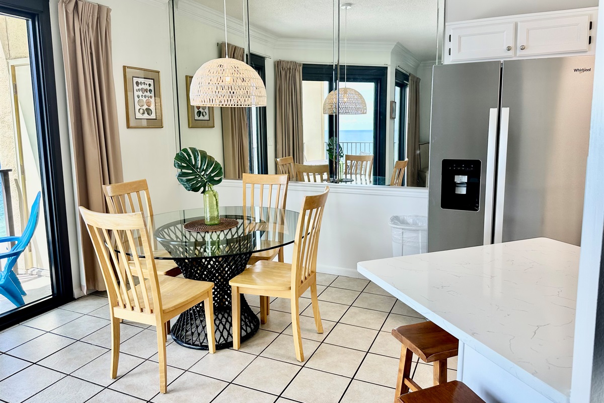 Seating for 4 at the dining table.