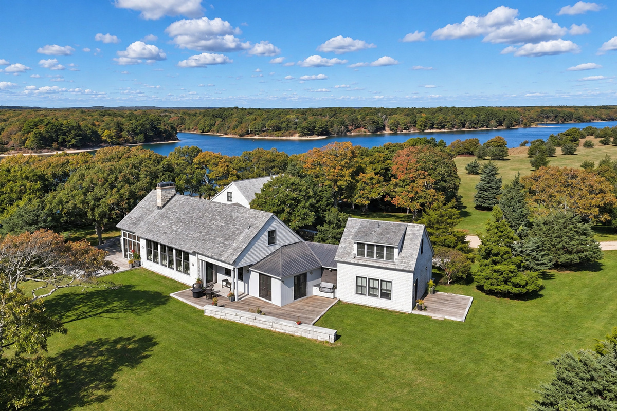 Aerial view of the main house and lawn