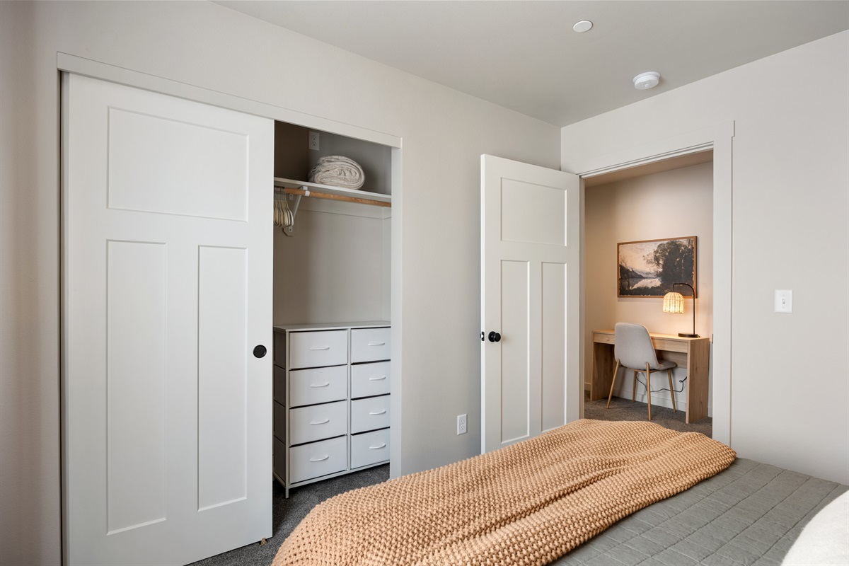 Extra blankets | Extra hangers | Laundry basket | Dresser
