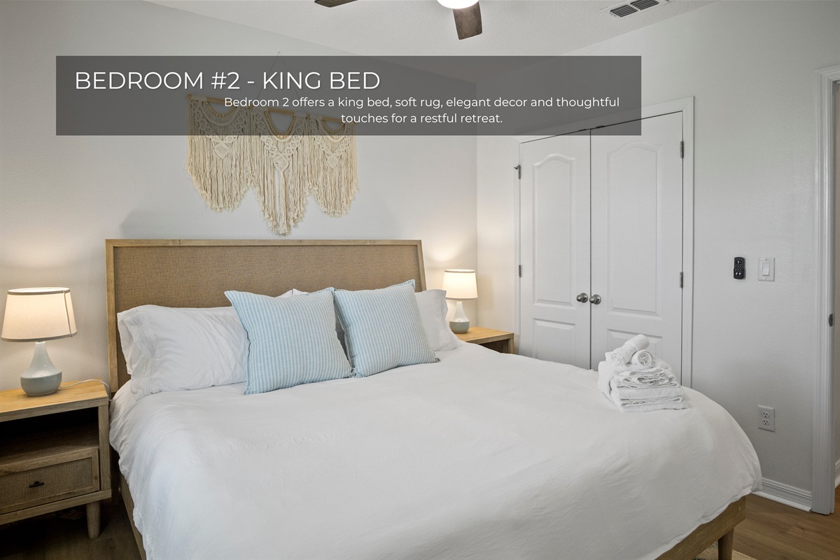 Relax in this bright bedroom with a king bed.