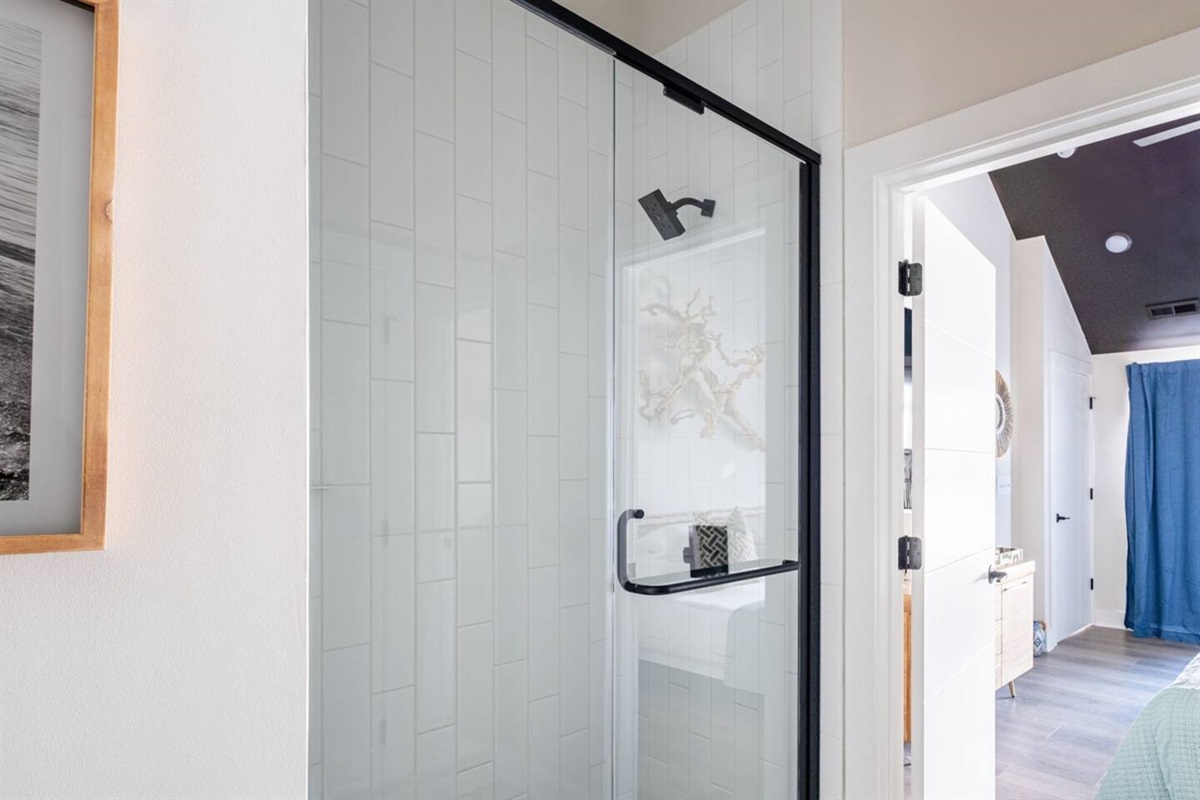 Walk-in shower in the top floor king ensuite with complimentary toiletries.