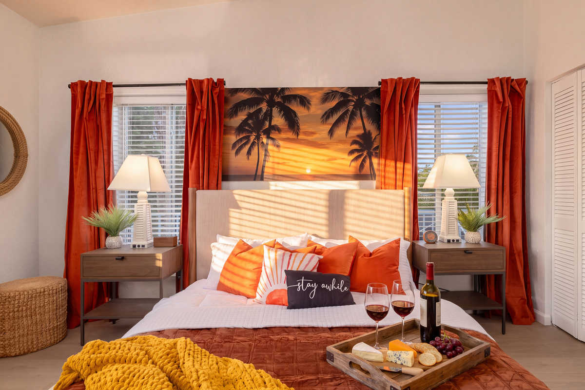 The second bedroom is the sombrero room, with a king size bed and desk.
