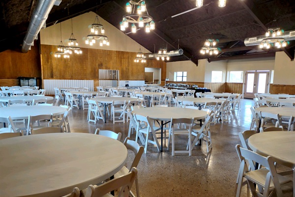 Full commercial kitchen. Tons of bathroom space. Detached bridal suite/green room with full bathroom.