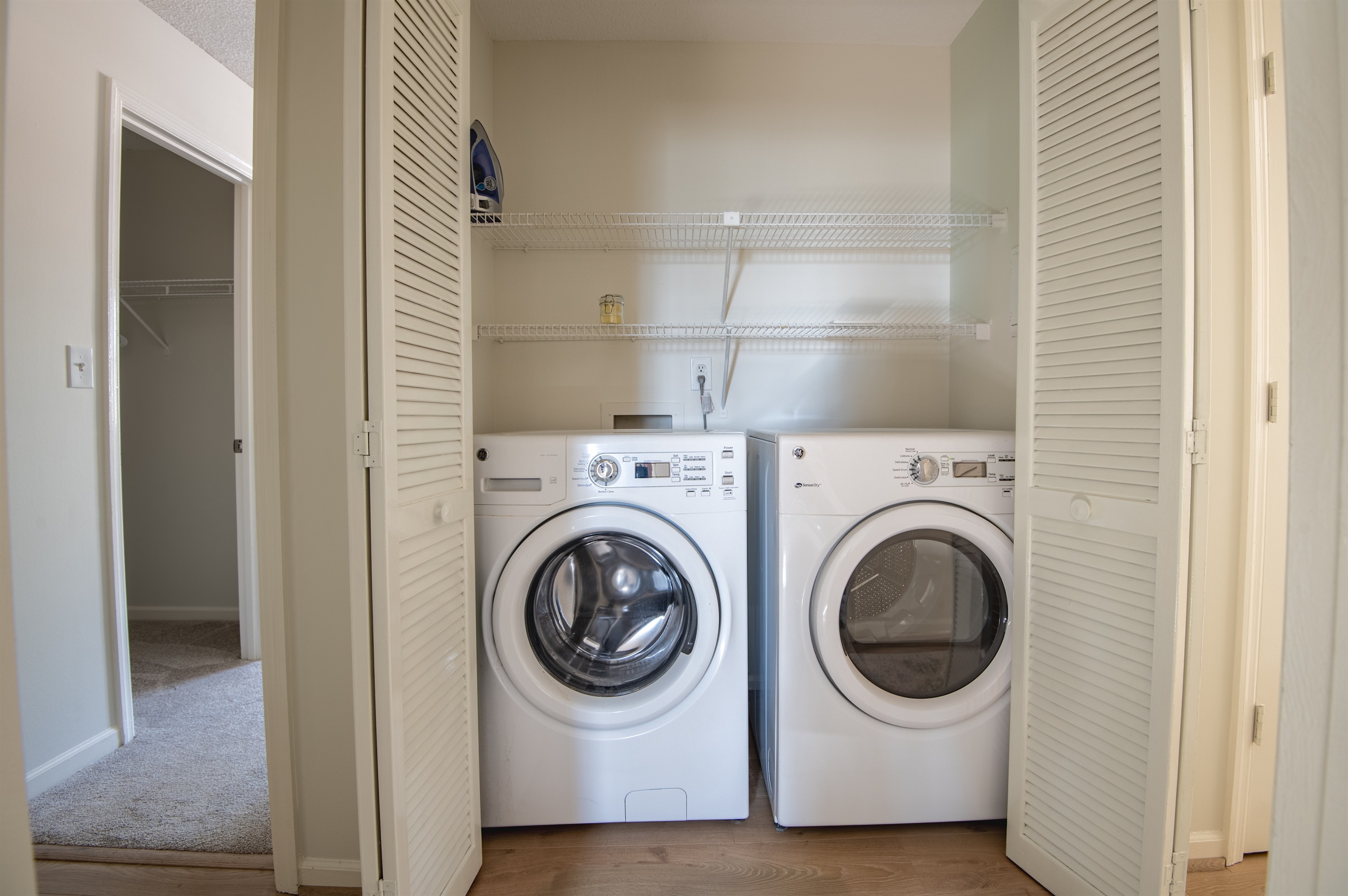 Full-size front-loading washer and dryer for longer and group stays