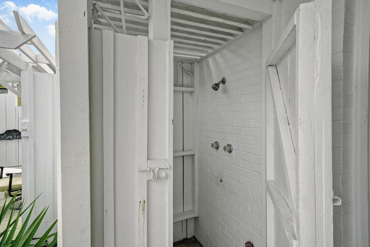 Clean, private outdoor shower with hot and cold water