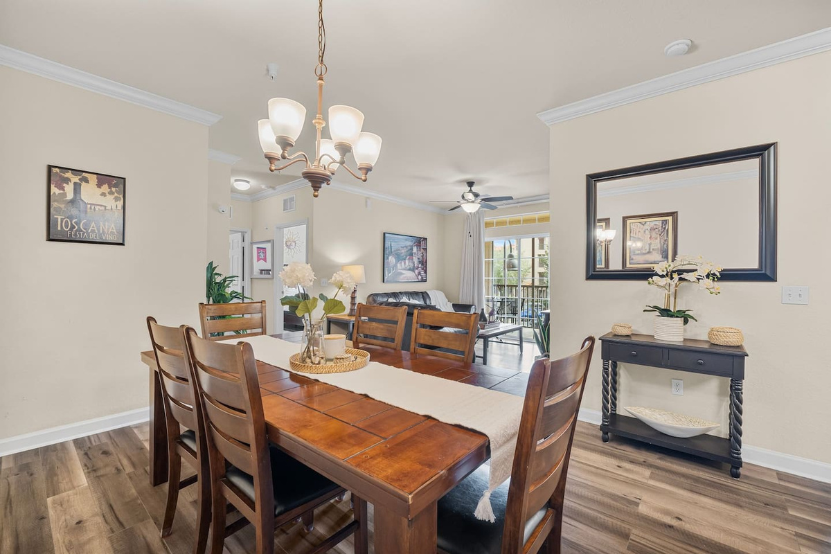 Spacious dining area, perfect for family meals and gatherings.