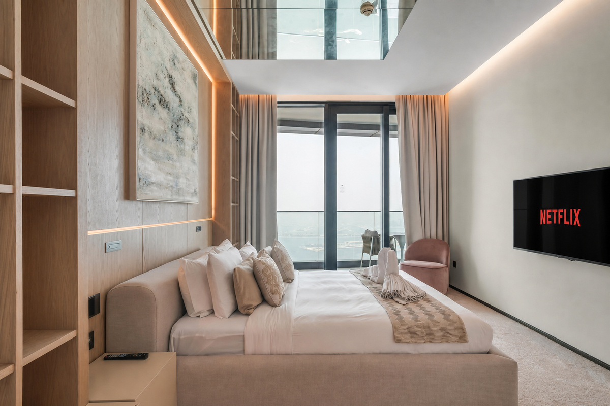 Large main bedroom with en suite bathroom and panoramic view
