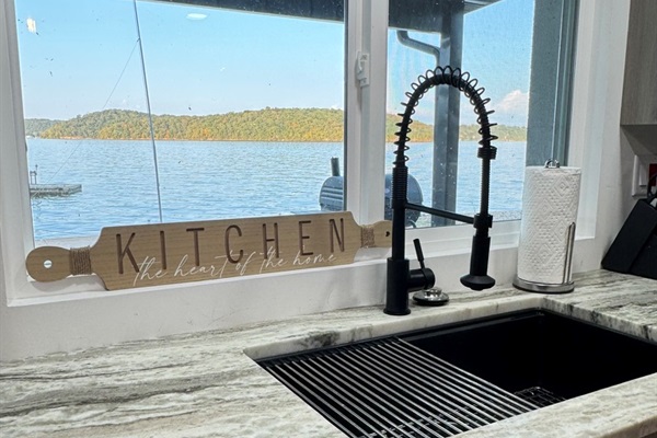 Views of the lake from the kitchen which is located on the lower level