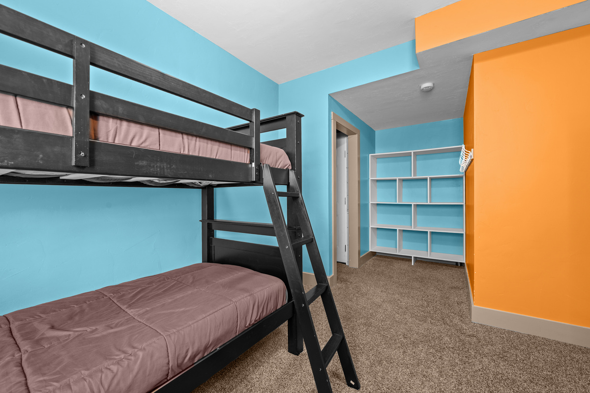 Extra storage shelves in this bedroom