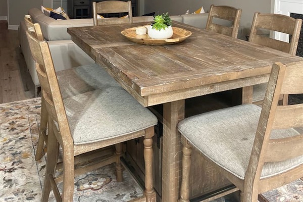 Dining setup ready for group meals or remote work