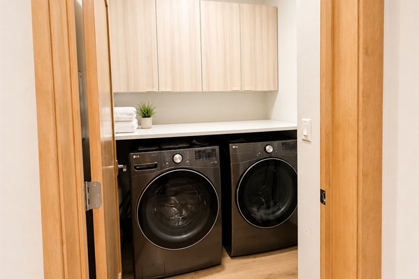 A full size washer and dryer with everything you need for your stay