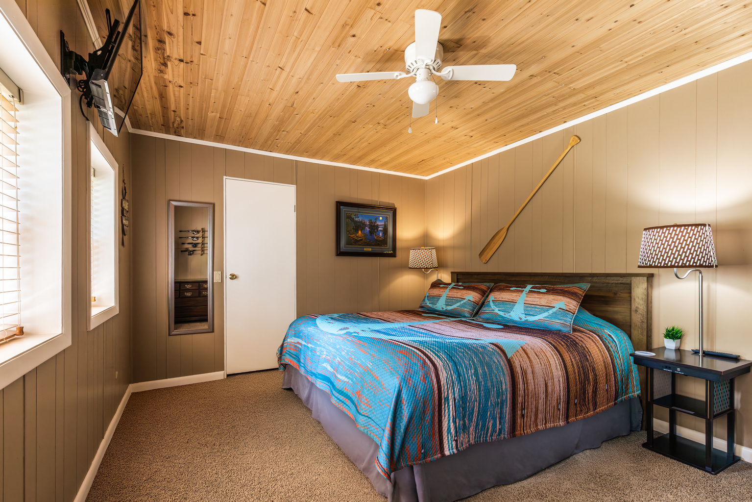 The comfortable king bedroom gives parents a peaceful place to recharge after a day of family adventures.