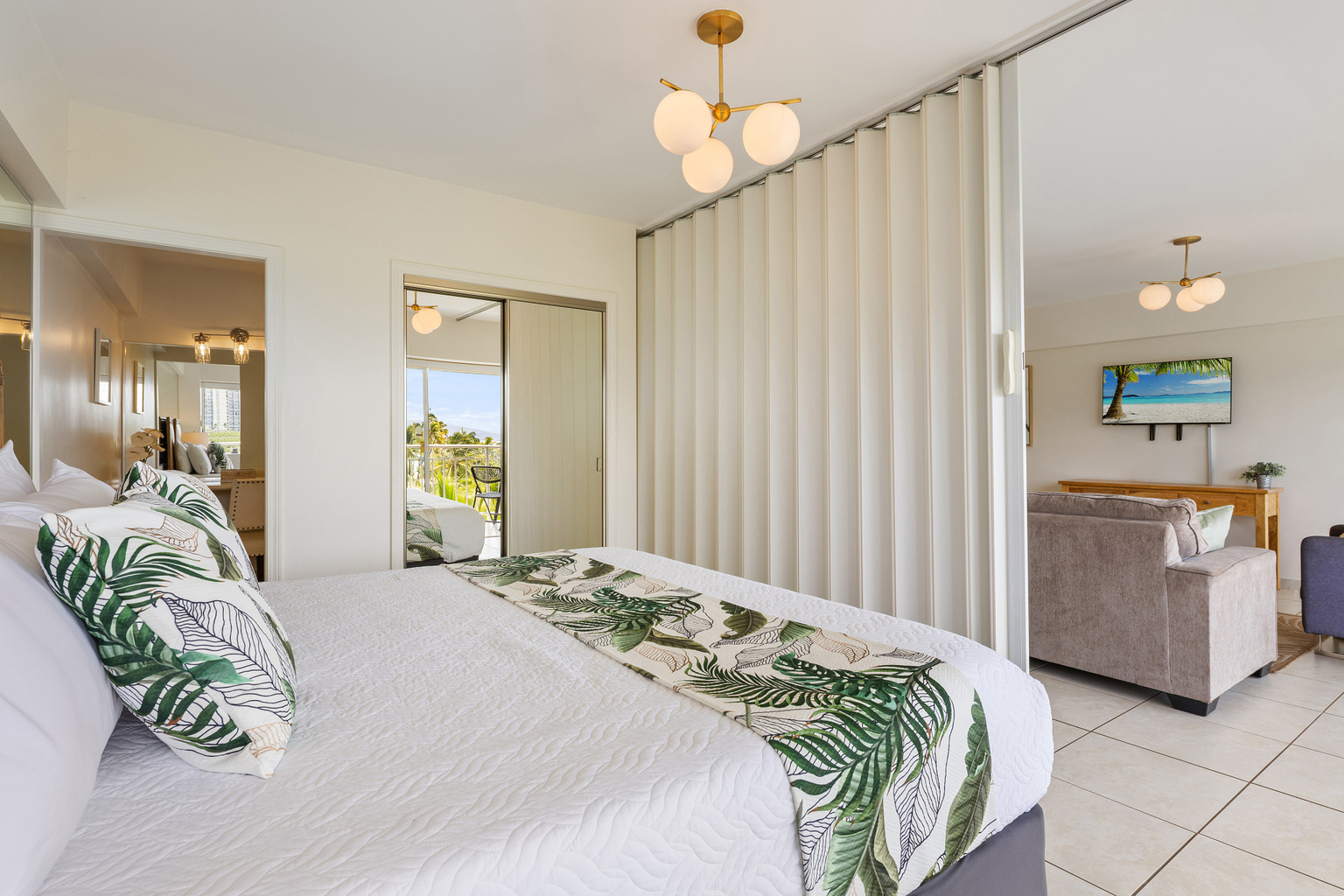 Utilize accordion pocket door for added privacy from living area