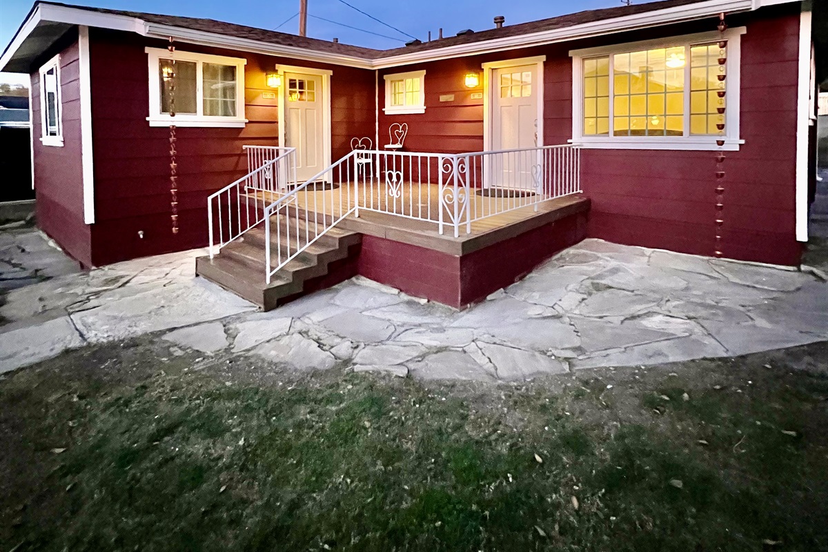 The exterior is lit for your safety and convenience.