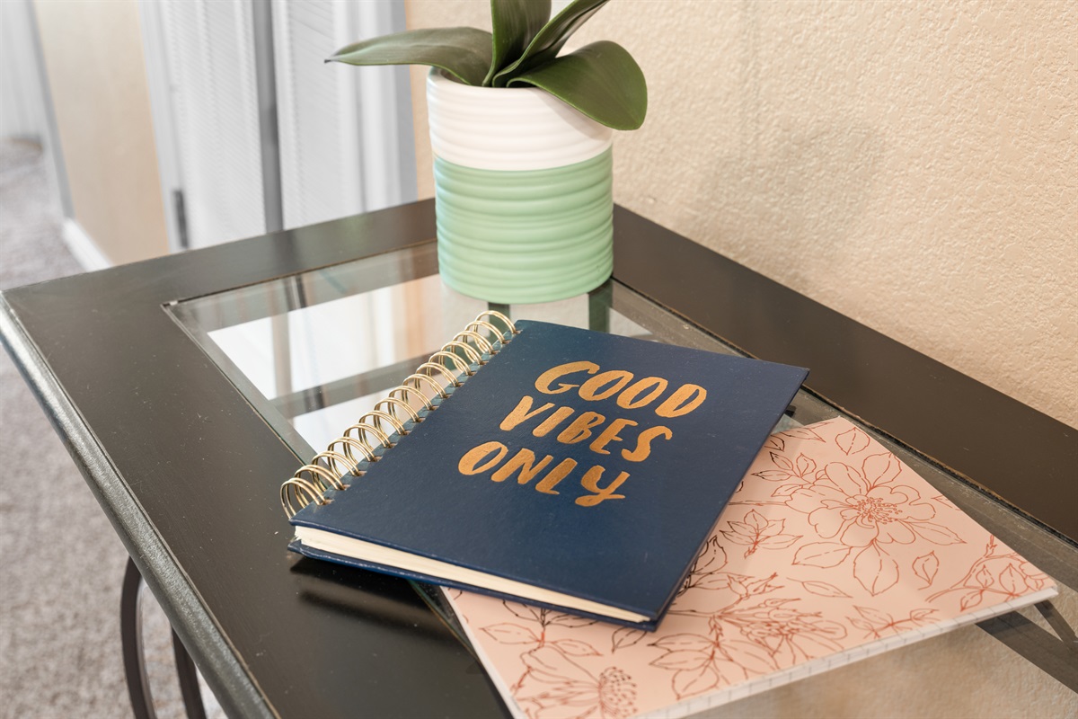 A few cheerful details help the condo feel warm and welcoming rather than generic.