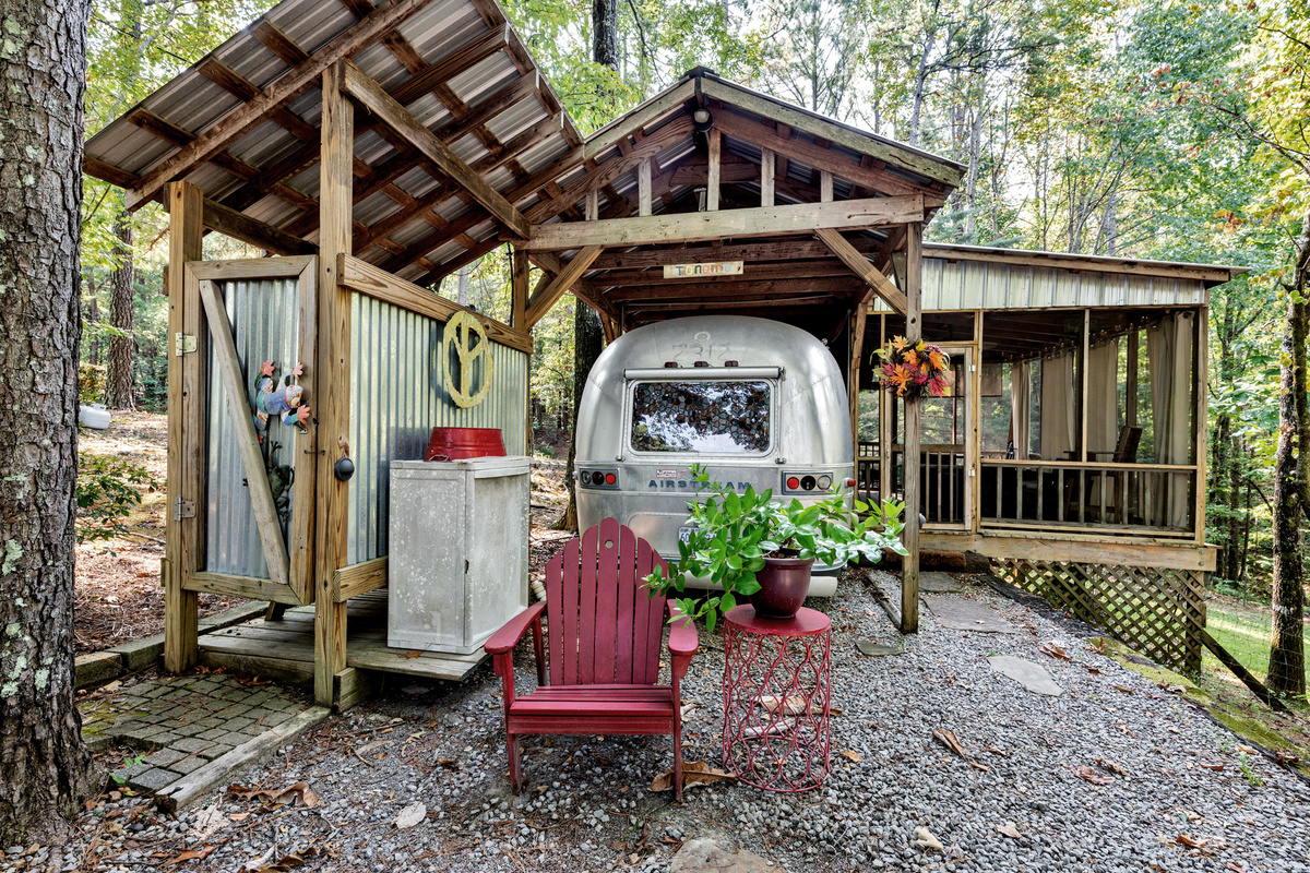 Vintage Airstream charm with its own covered outdoor retreat