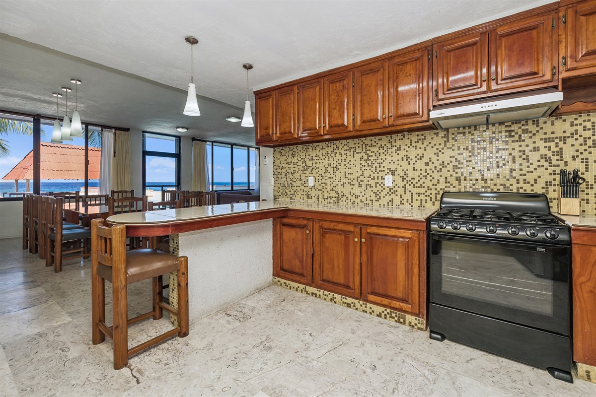 Kitchen Looking Out to Pool and Ocean