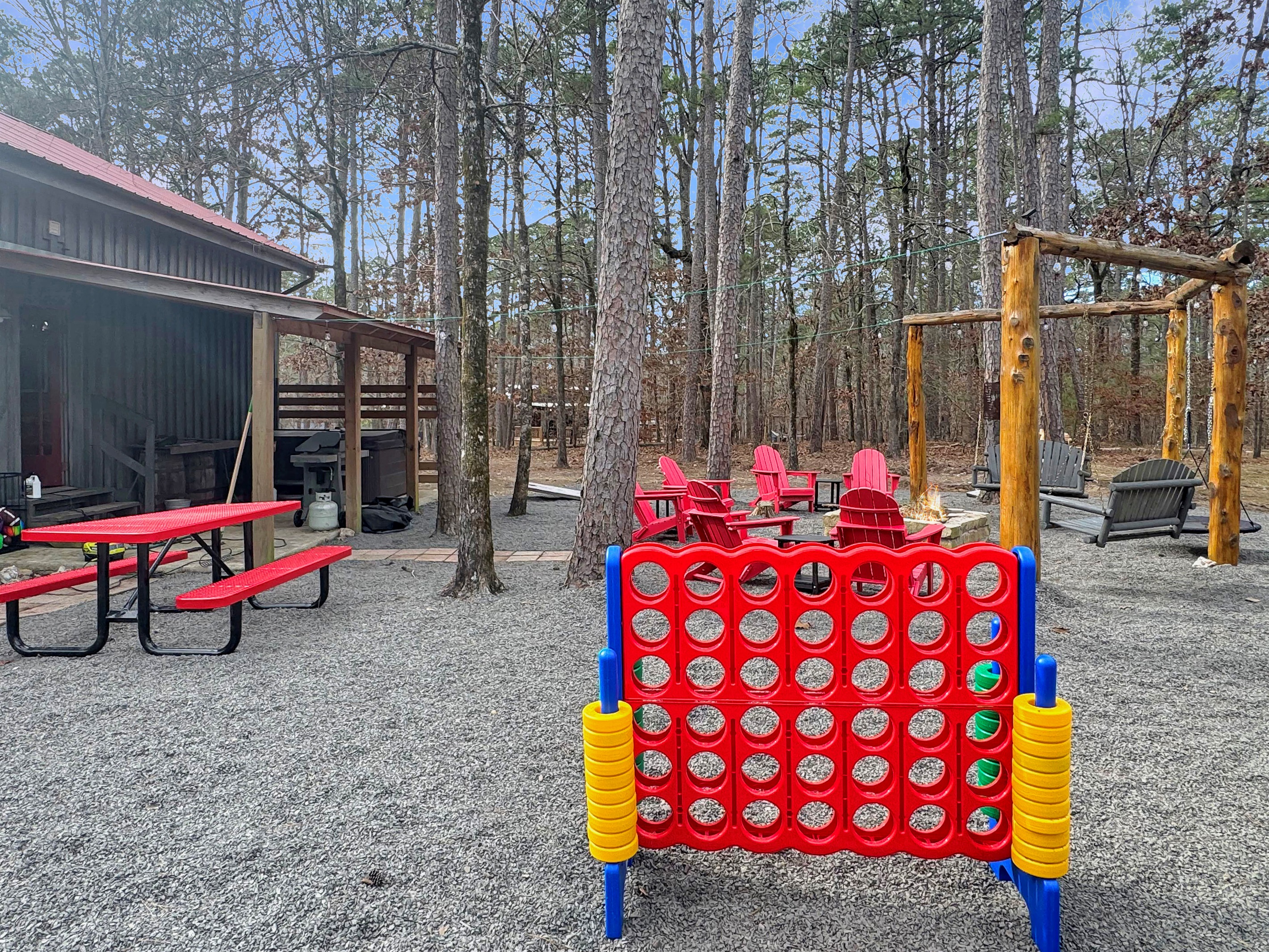 Entertainment for all ages: giant games, playset, hammock, and 1.7 million acres to explore.