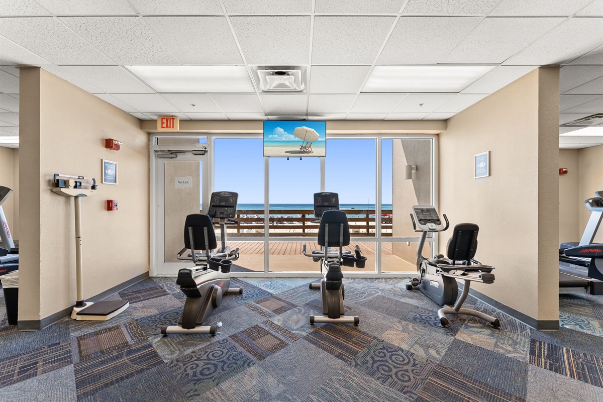 On-site fitness center with a view