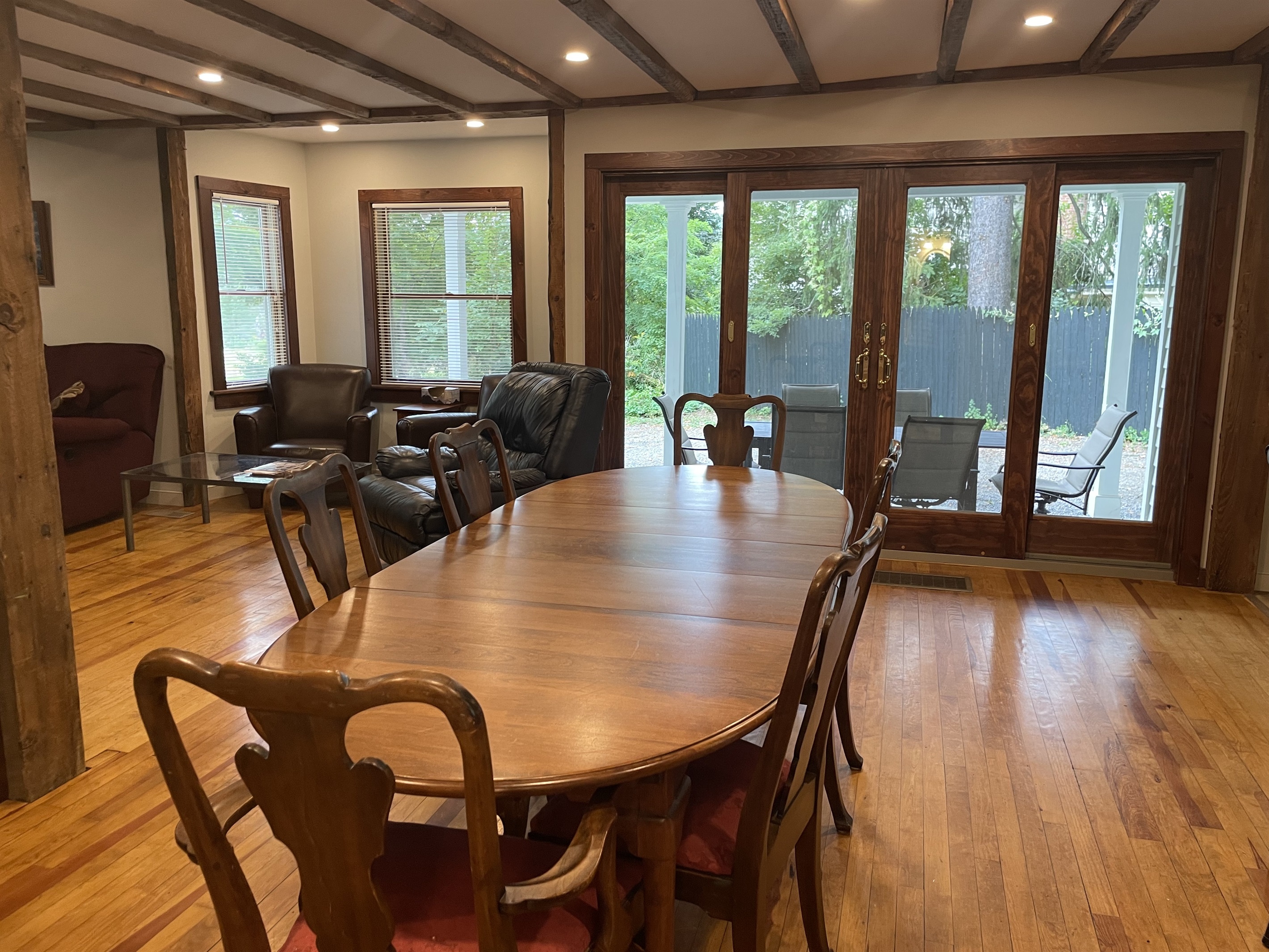 Dining area with sliding doors to covered porch