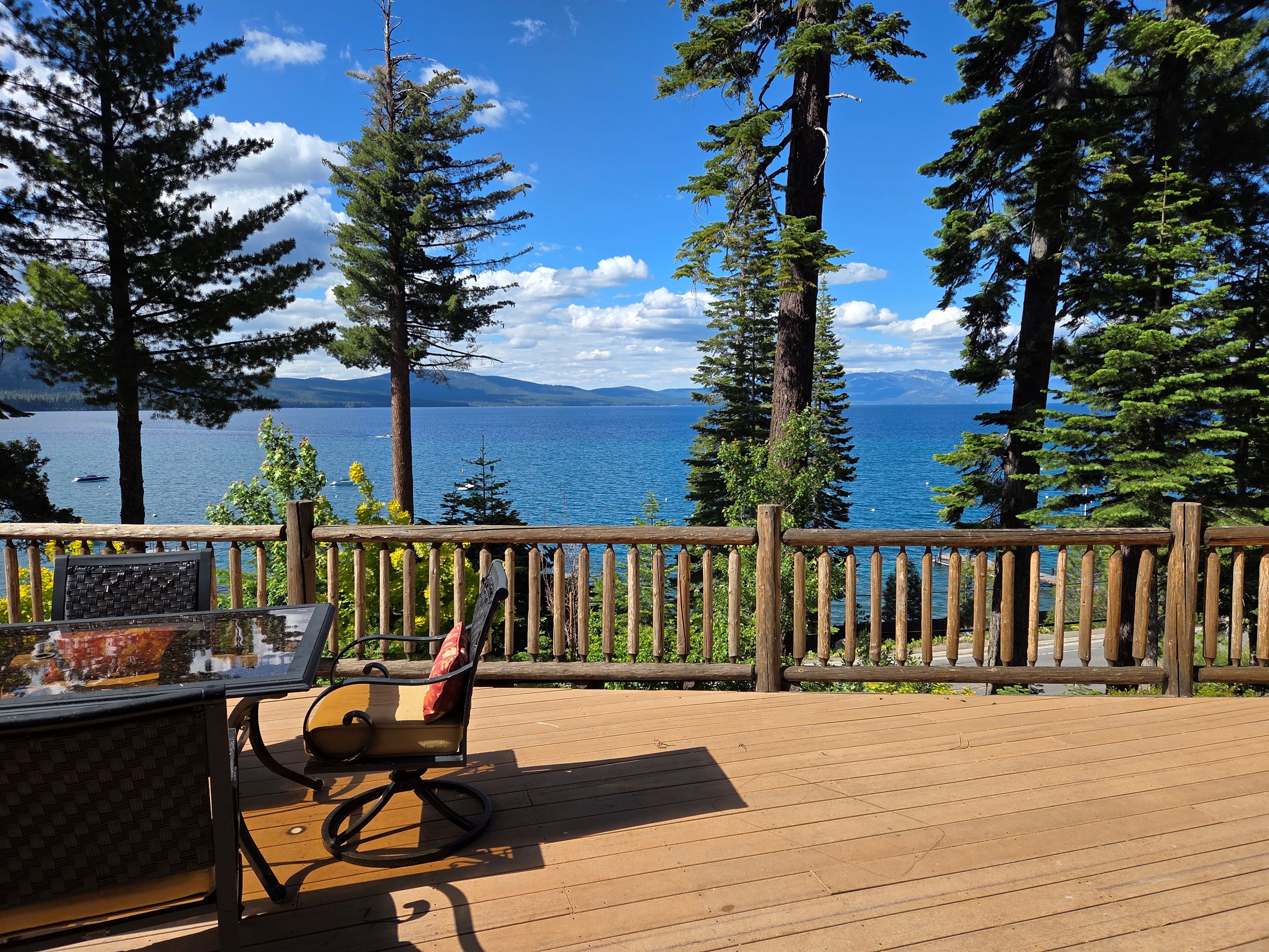 Incredible views from our deck of the lake!!  In the summertime we will have seats to relax and dining seating as well.  Patio furniture will be removed for the winter and usually is not in place October through May.